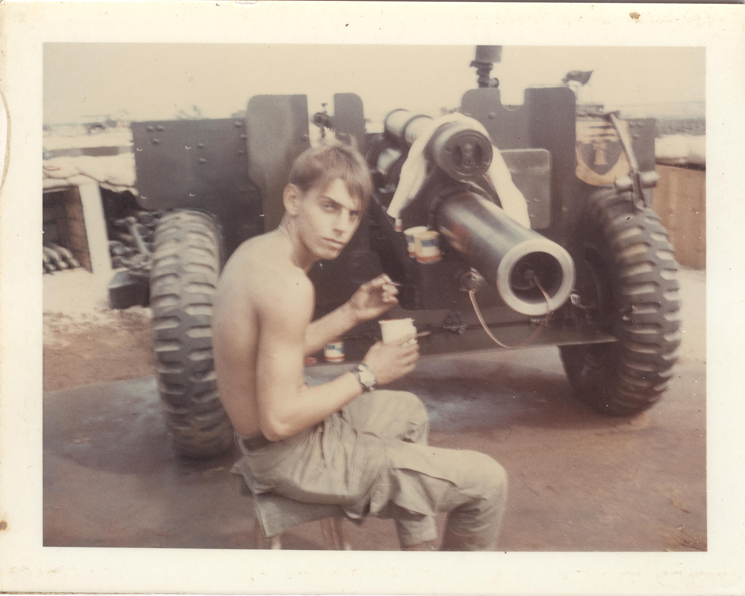 Rick Clevenger repairing battle equipment