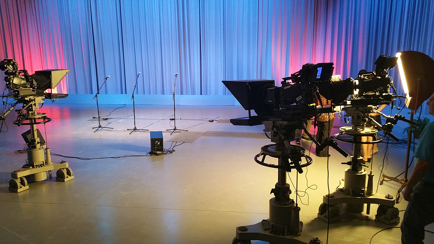 wfsu's large television studio with two unmanned studio cameras